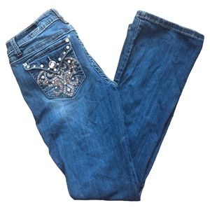 L.A. Idol Denim Blue Jeans Embellished Mid-rise Boot Cut Sz 9 Cotton‎ Blend